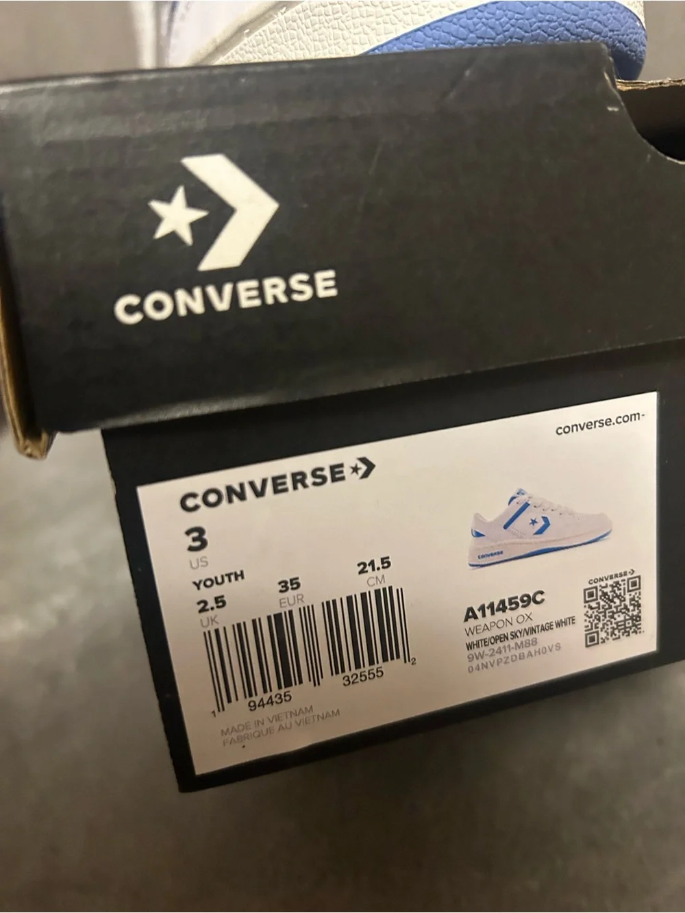 Converse Kids White Leather Sneakers with Light Blue Accents